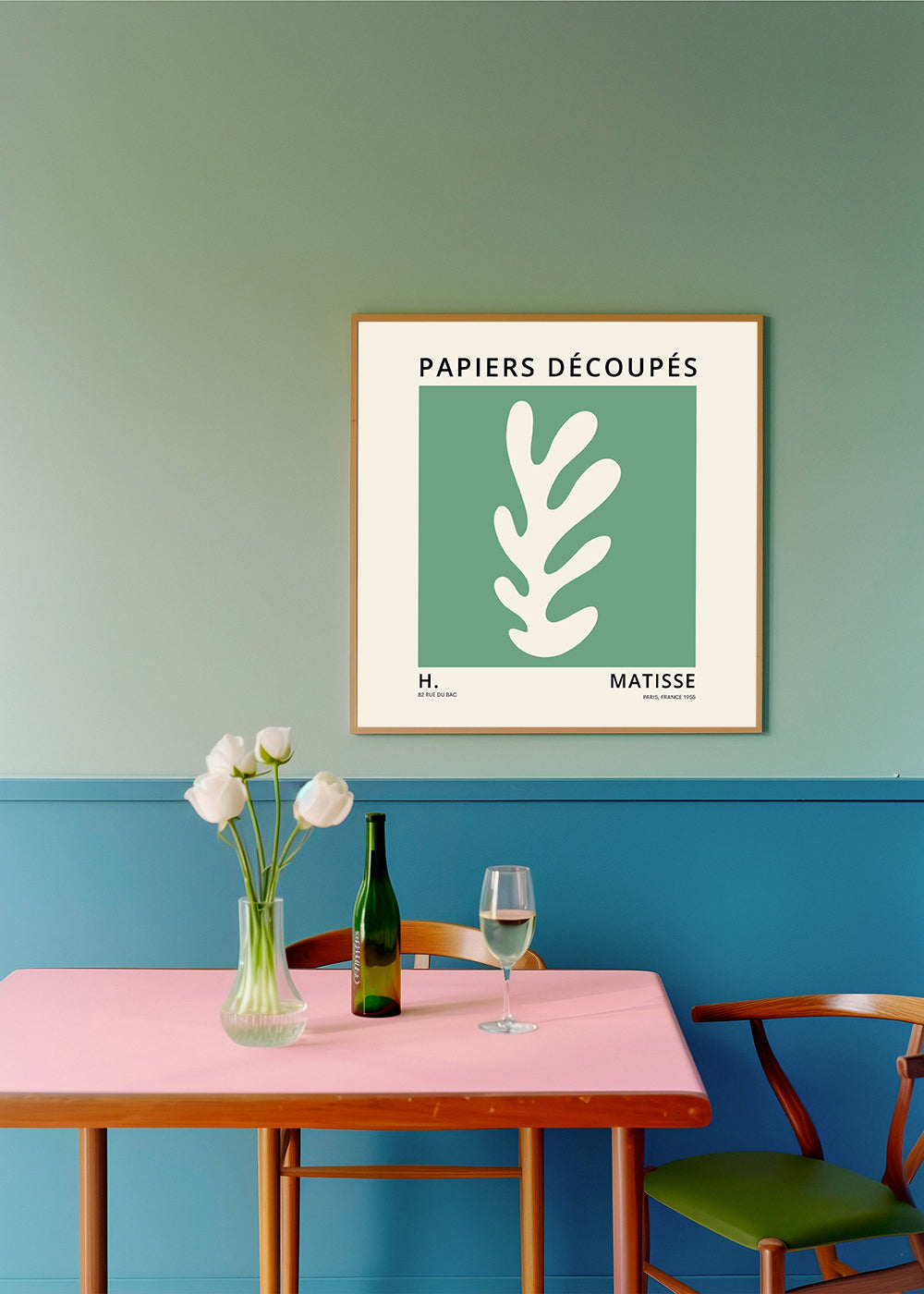 Botanisk plakat: grøn udskåret blad i Matisse-stil