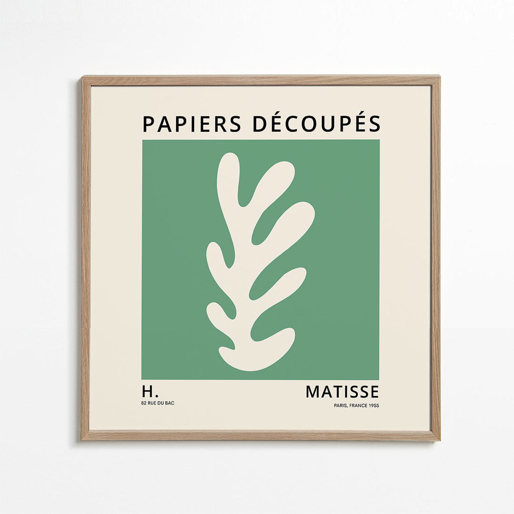 Botanisk plakat: grøn udskåret blad i Matisse-stil