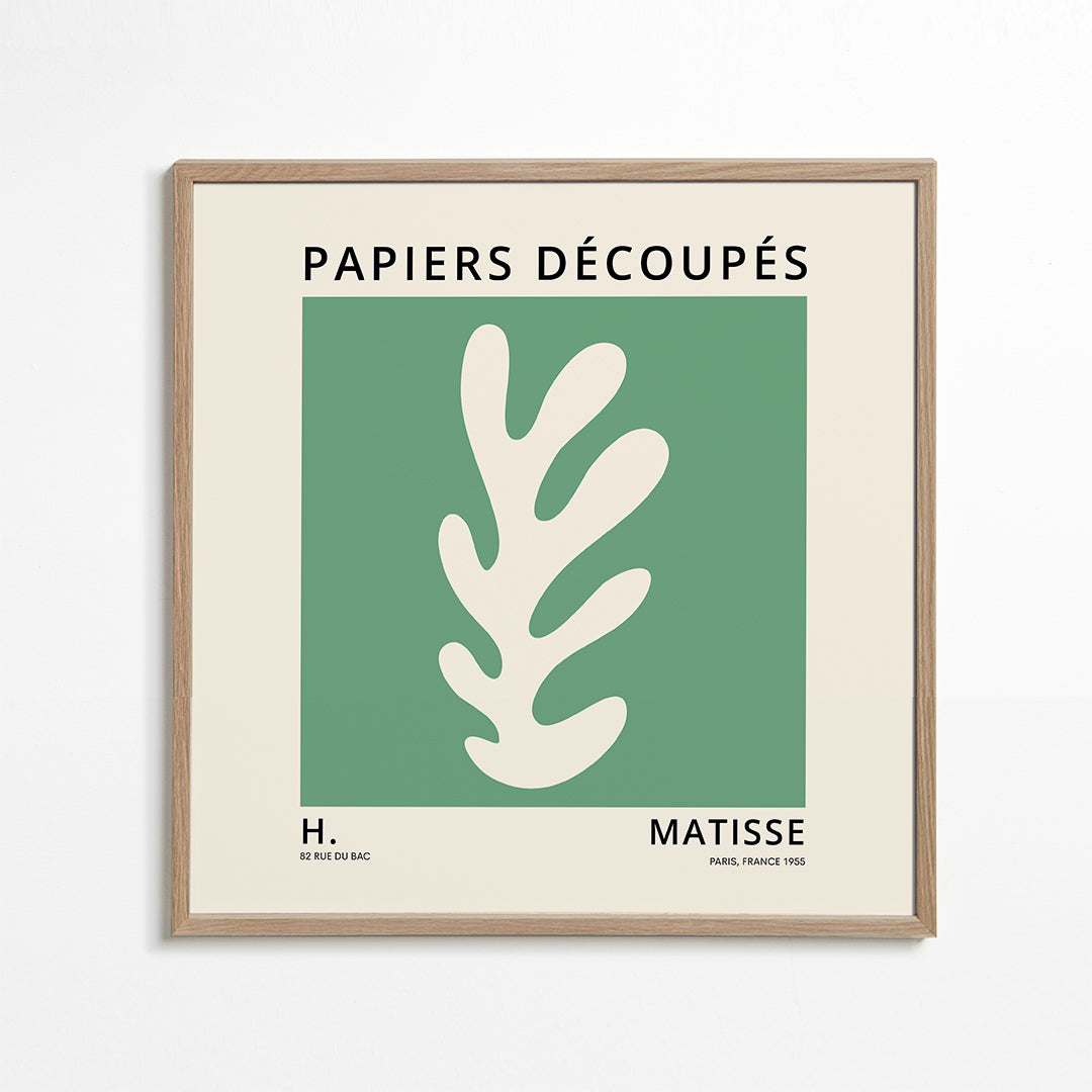 Botanisk plakat: grøn udskåret blad i Matisse-stil