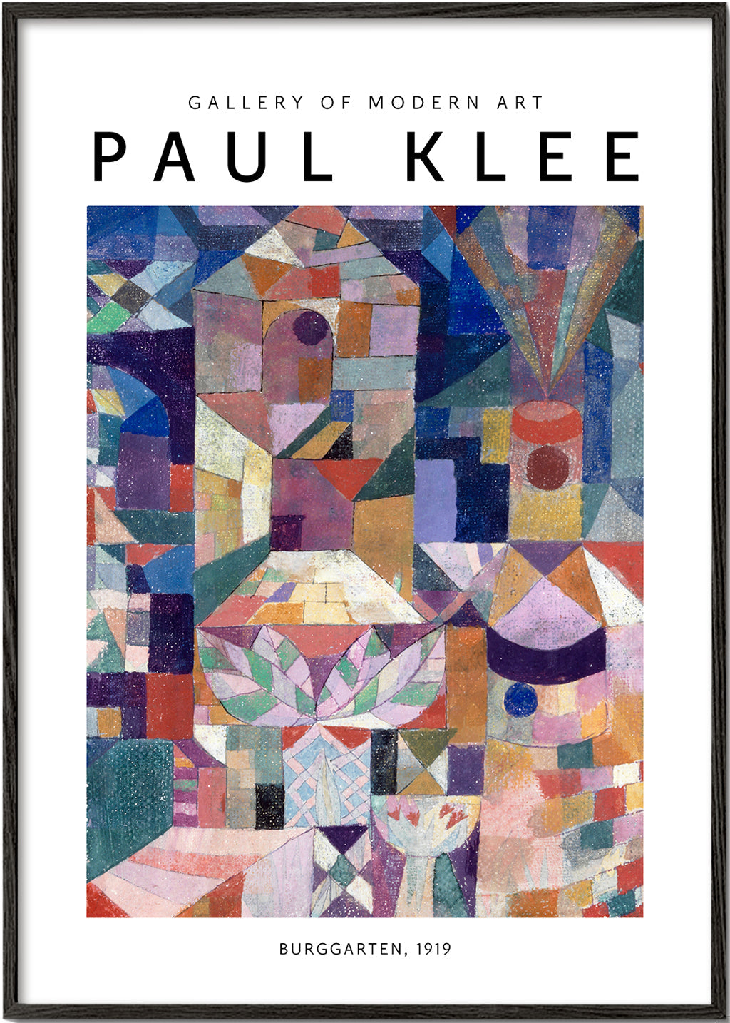 Abstrakt kunstværk med geometriske former og farve, Klee studie 1919
