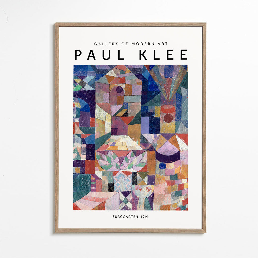 Abstrakt kunstværk med geometriske former og farve, Klee studie 1919