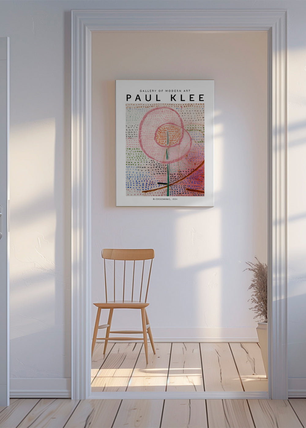 Botanisk plakat med rosa abstrakt blomst