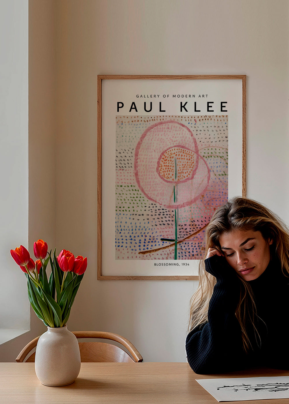 Botanisk plakat med rosa abstrakt blomst