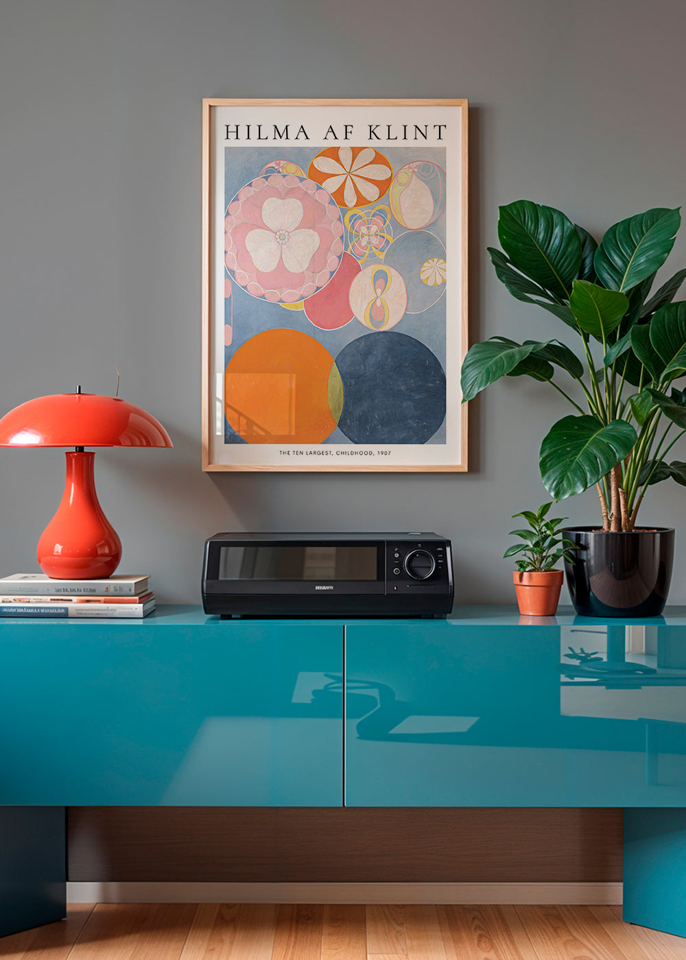 Abstrakt maleri med cirkulære blomstermotiver