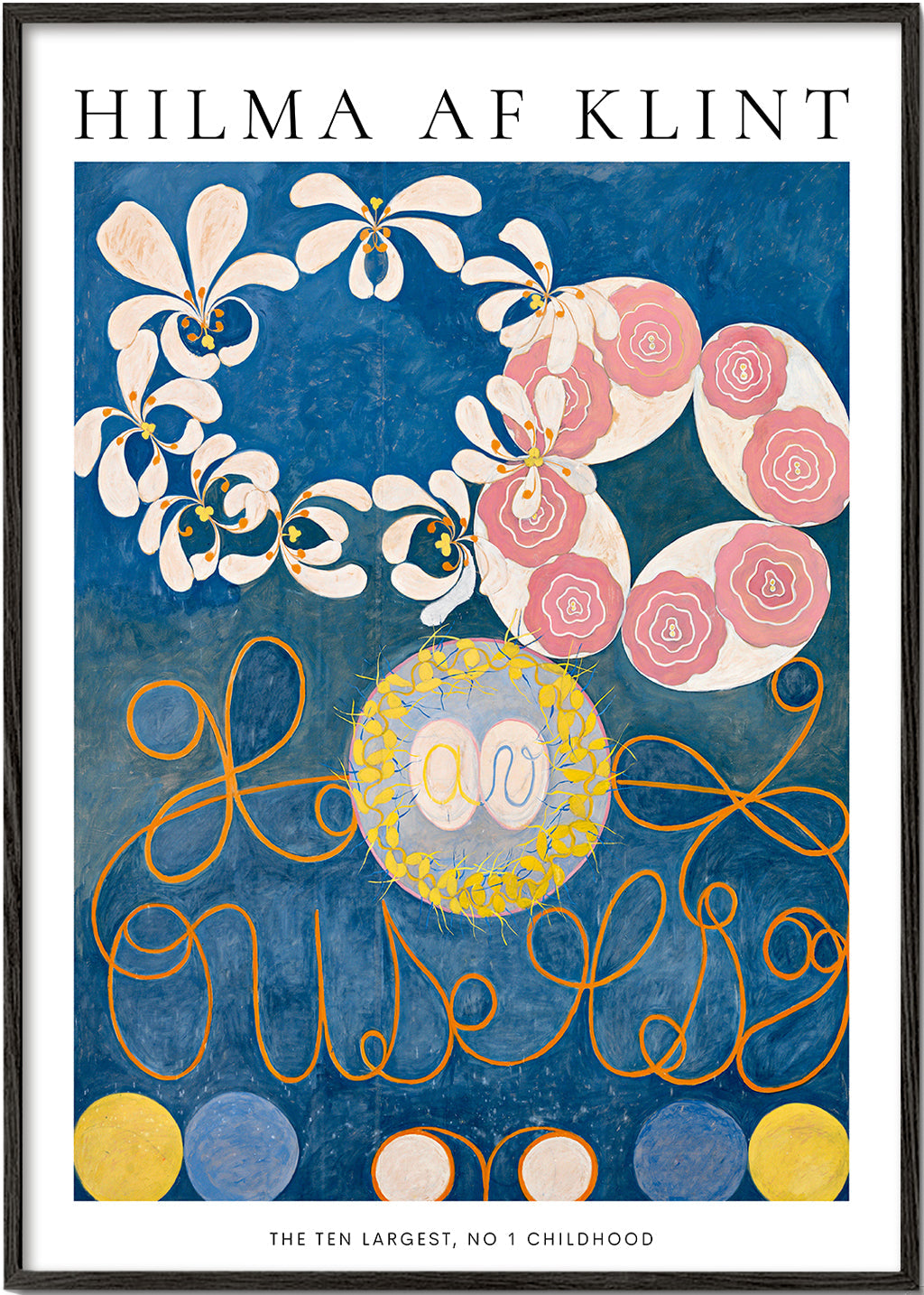 Botanisk plakat med roser og cirkelmotiver