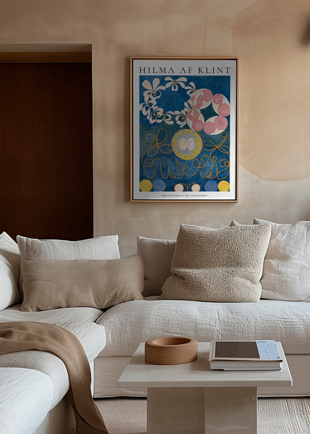 Botanisk plakat med roser og cirkelmotiver