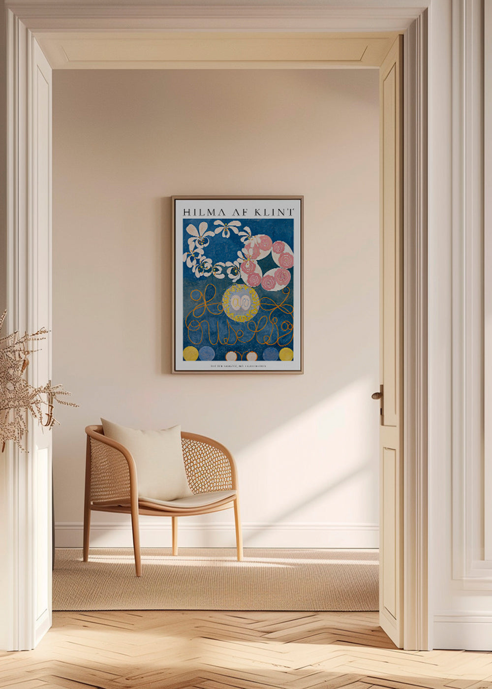Botanisk plakat med roser og cirkelmotiver