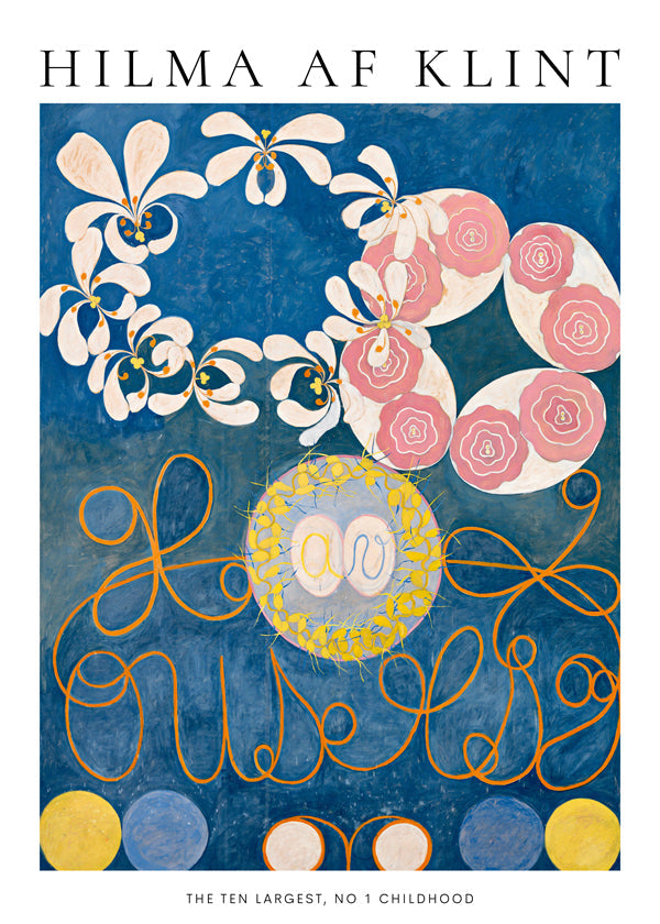 Botanisk plakat med roser og cirkelmotiver