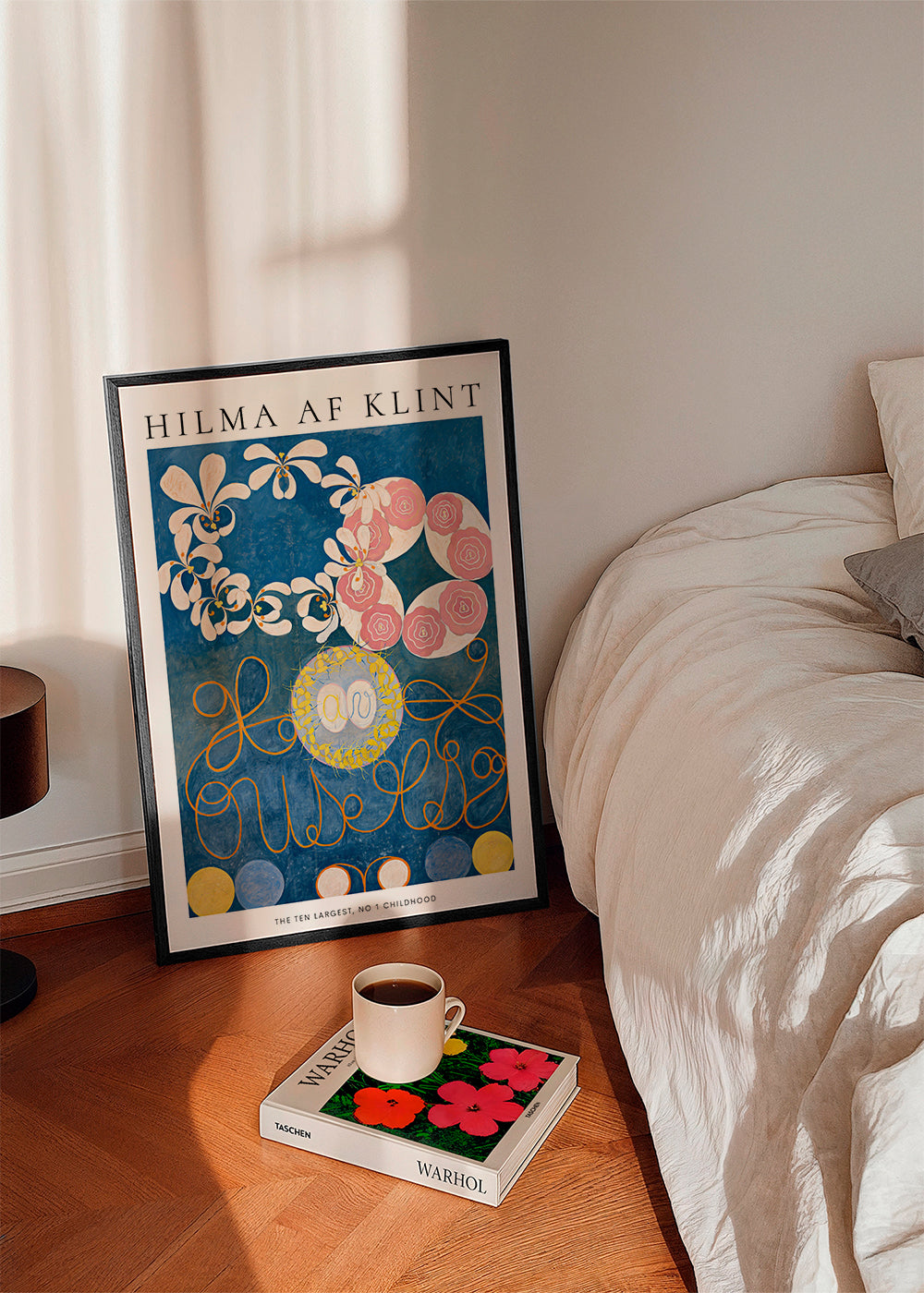 Botanisk plakat med roser og cirkelmotiver