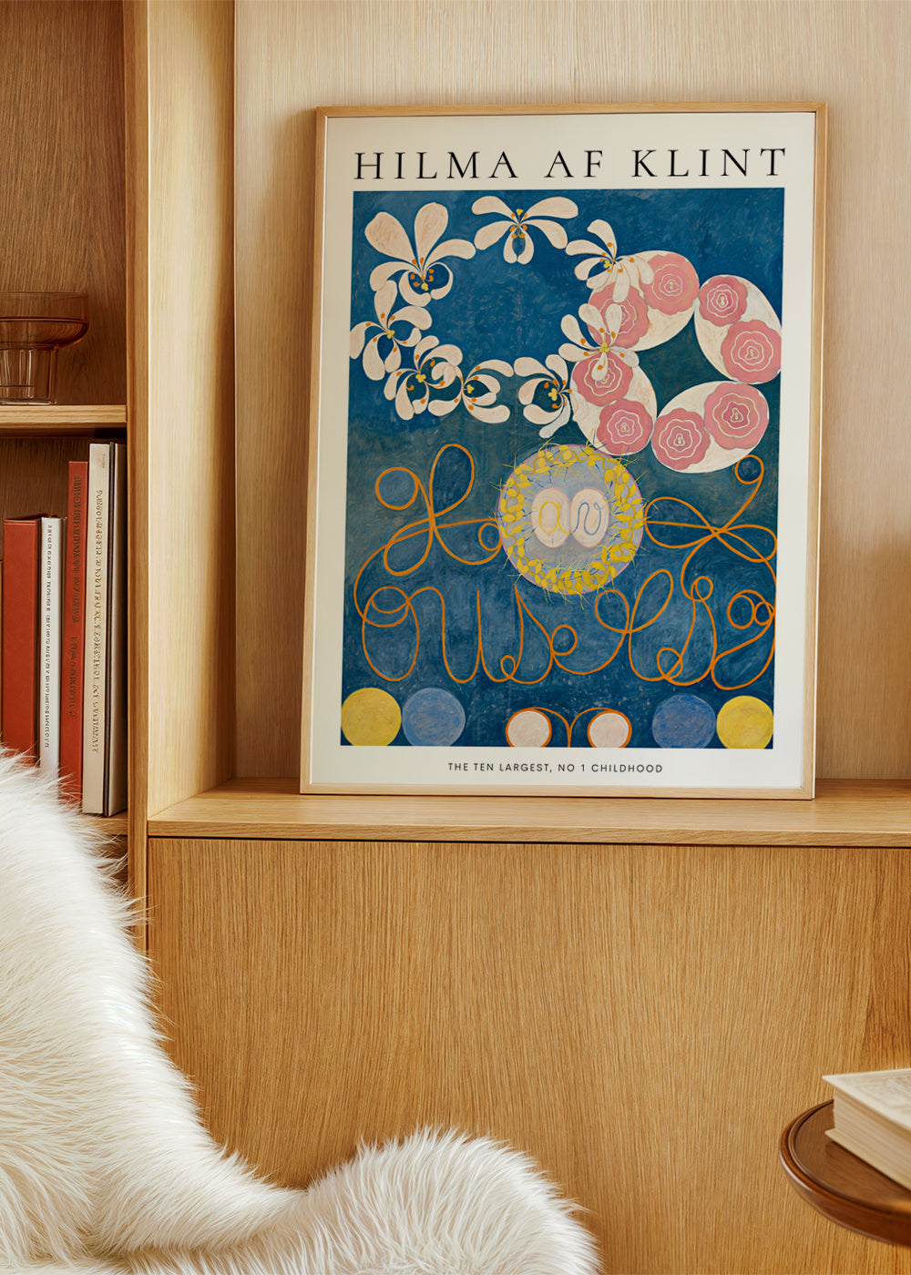 Botanisk plakat med roser og cirkelmotiver