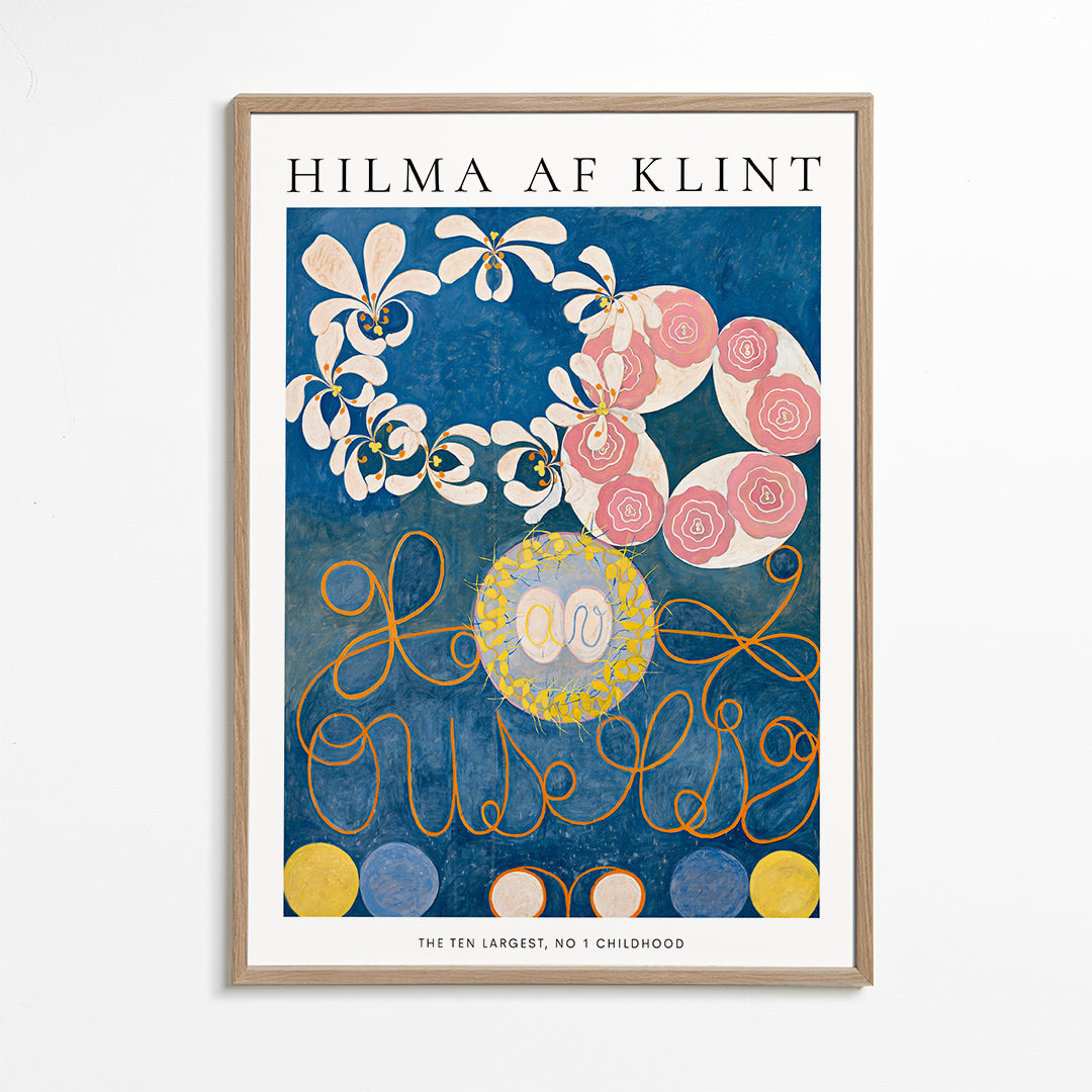 Botanisk plakat med roser og cirkelmotiver