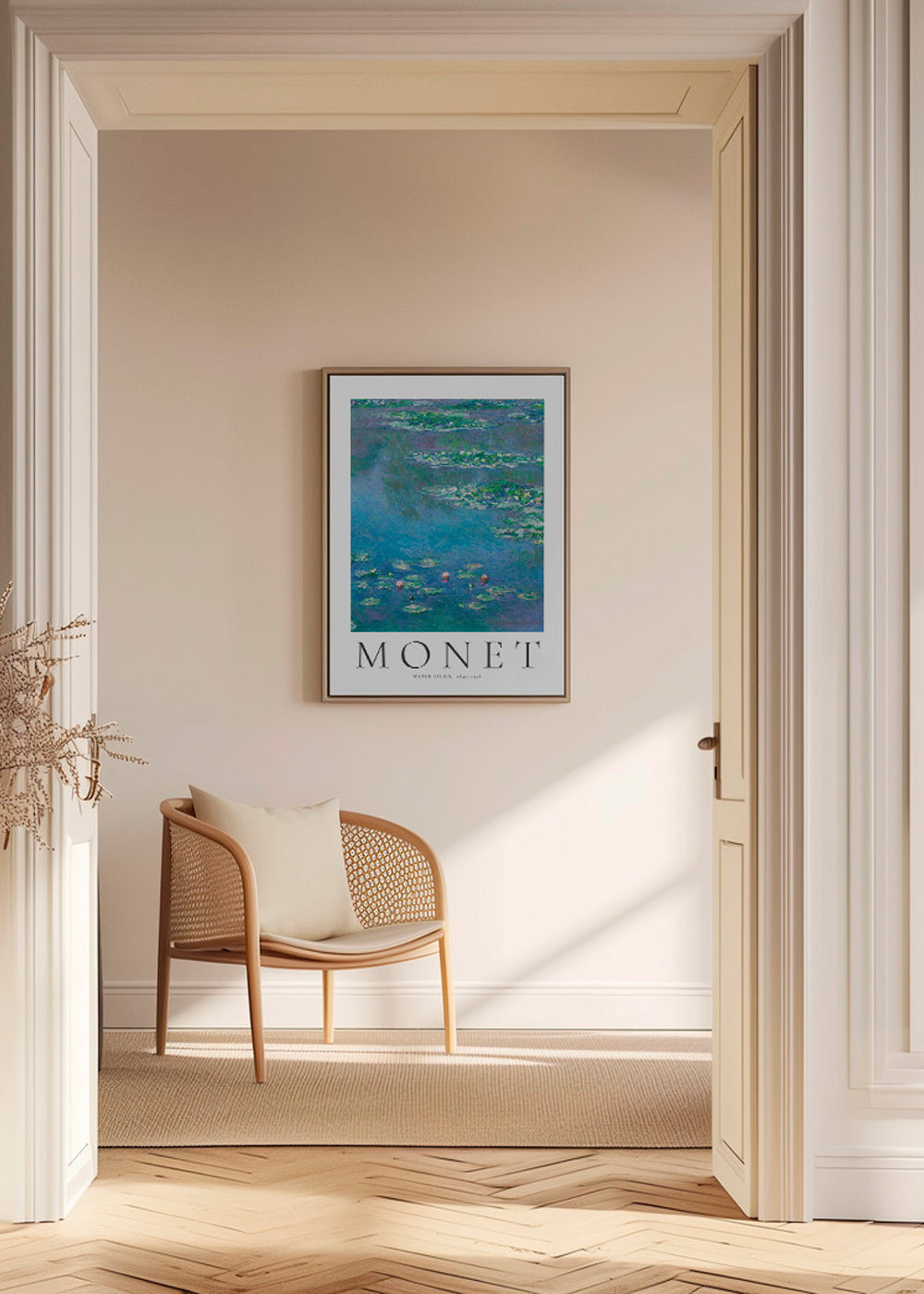 Botanisk plakat: Vandliljer i blå-grøn