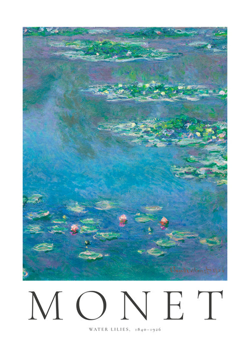 Botanisk plakat: Vandliljer i blå-grøn
