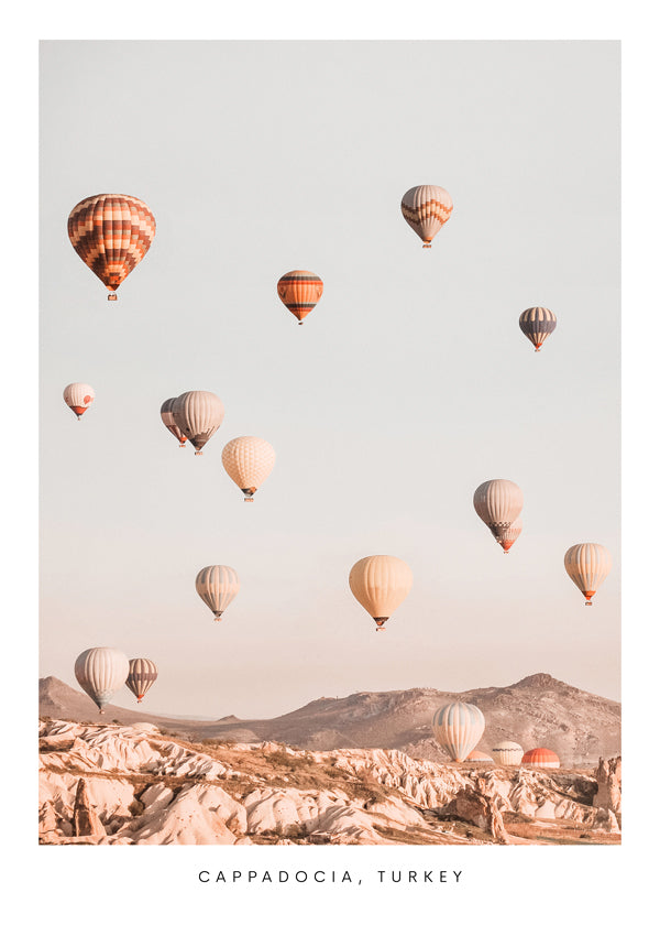 Rejseplakat: luftballoner i Cappadocia