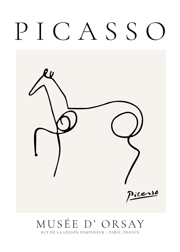 Kunstværk hest linjetegning af Picasso