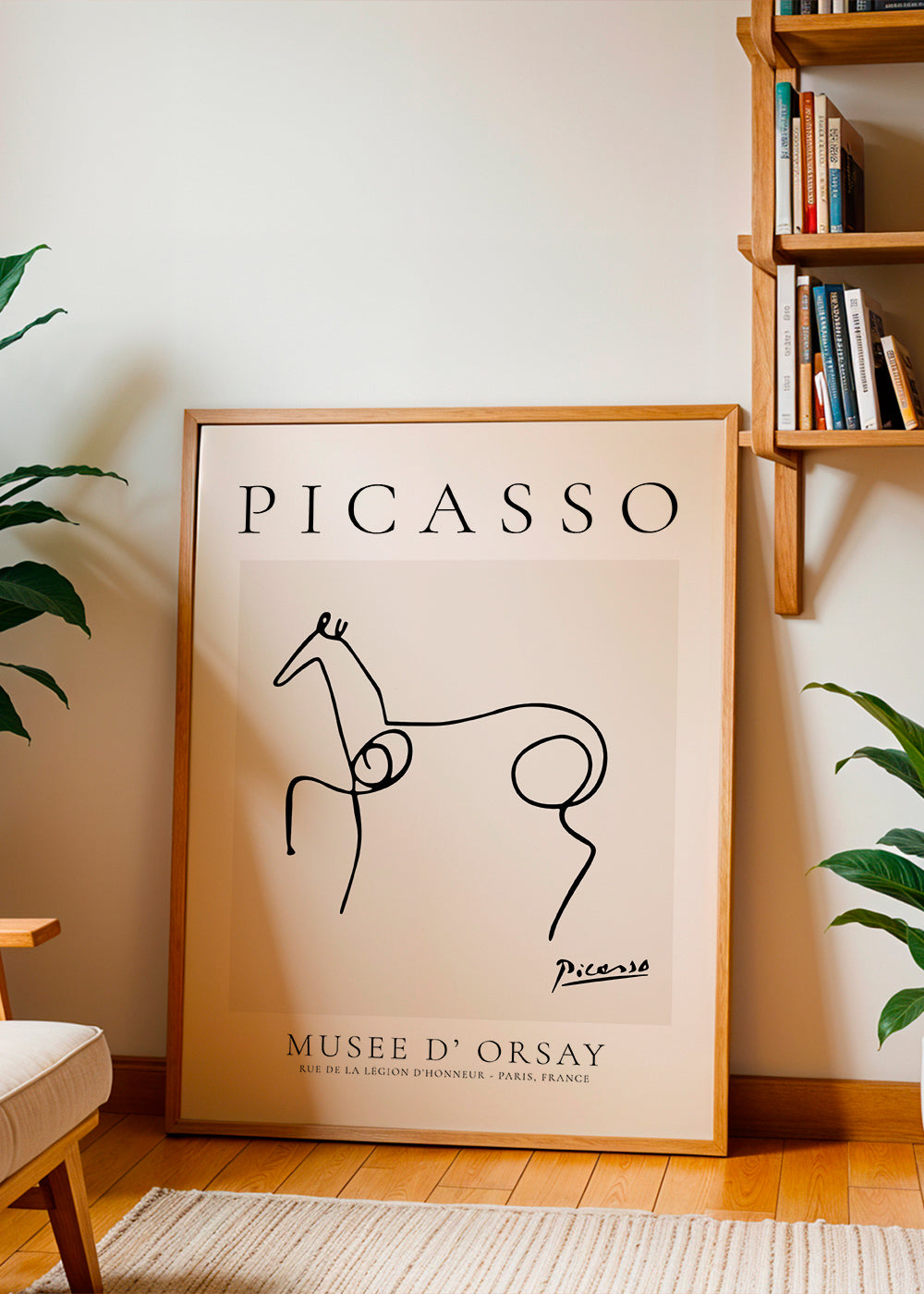 Kunstværk hest linjetegning af Picasso