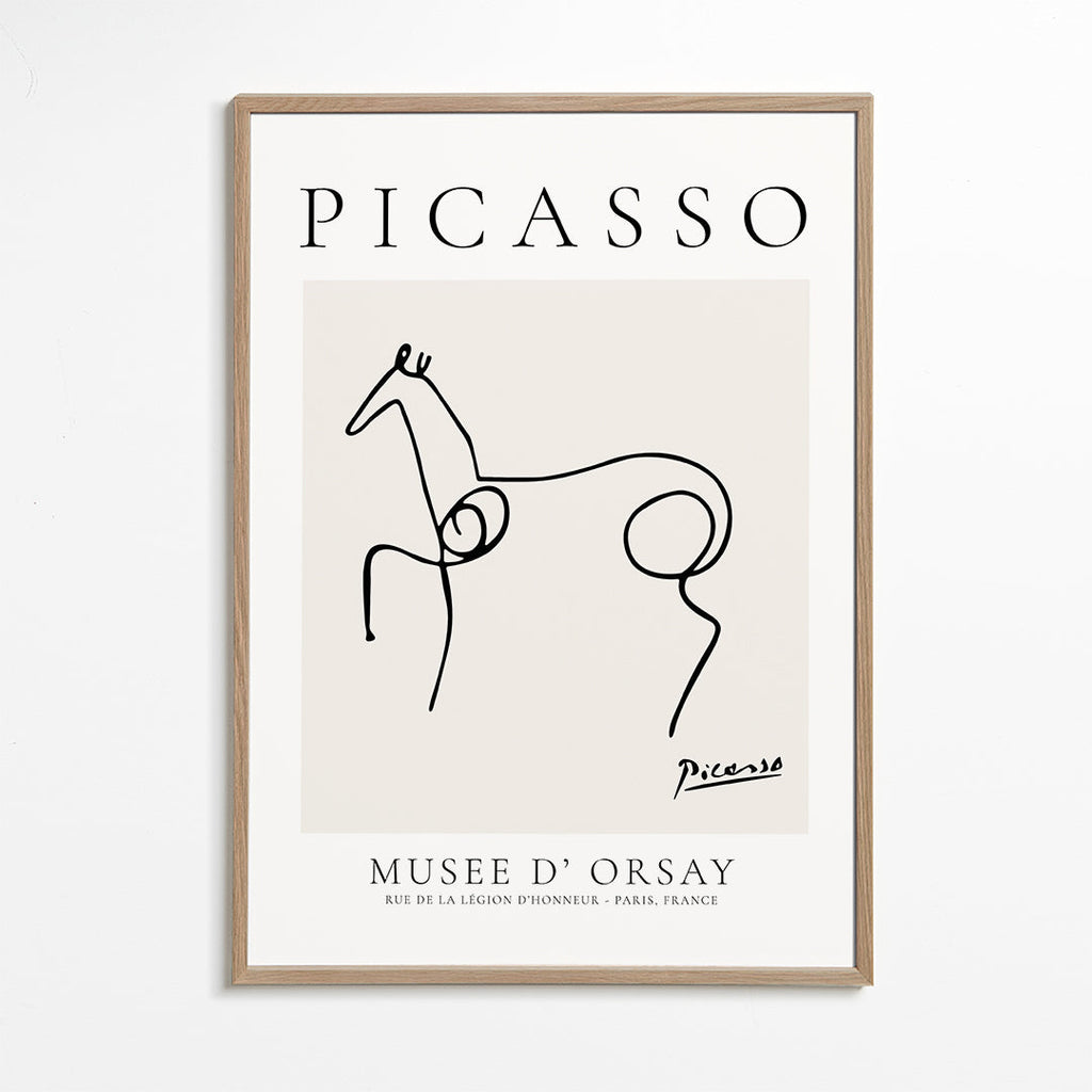 Kunstværk hest linjetegning af Picasso