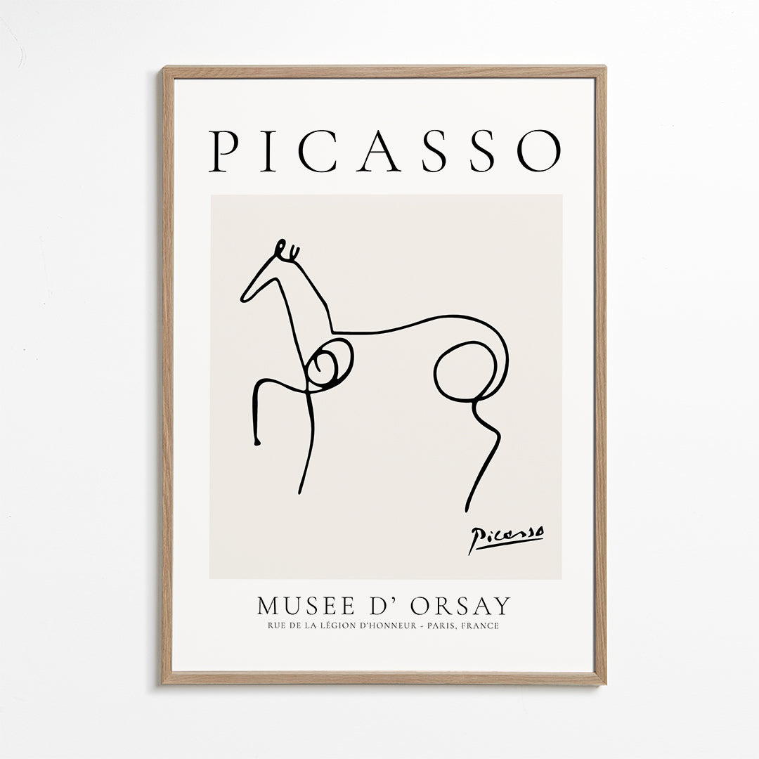 Kunstværk hest linjetegning af Picasso