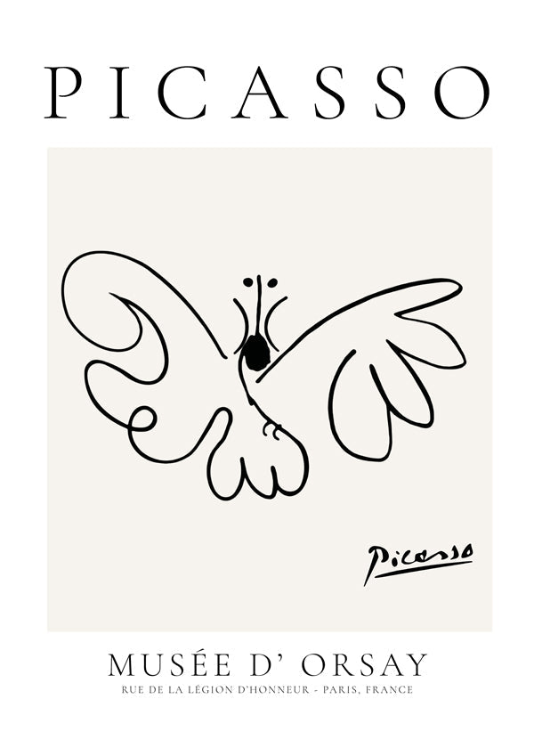 Plakat sommerfugl linjetegning i Picasso-stil