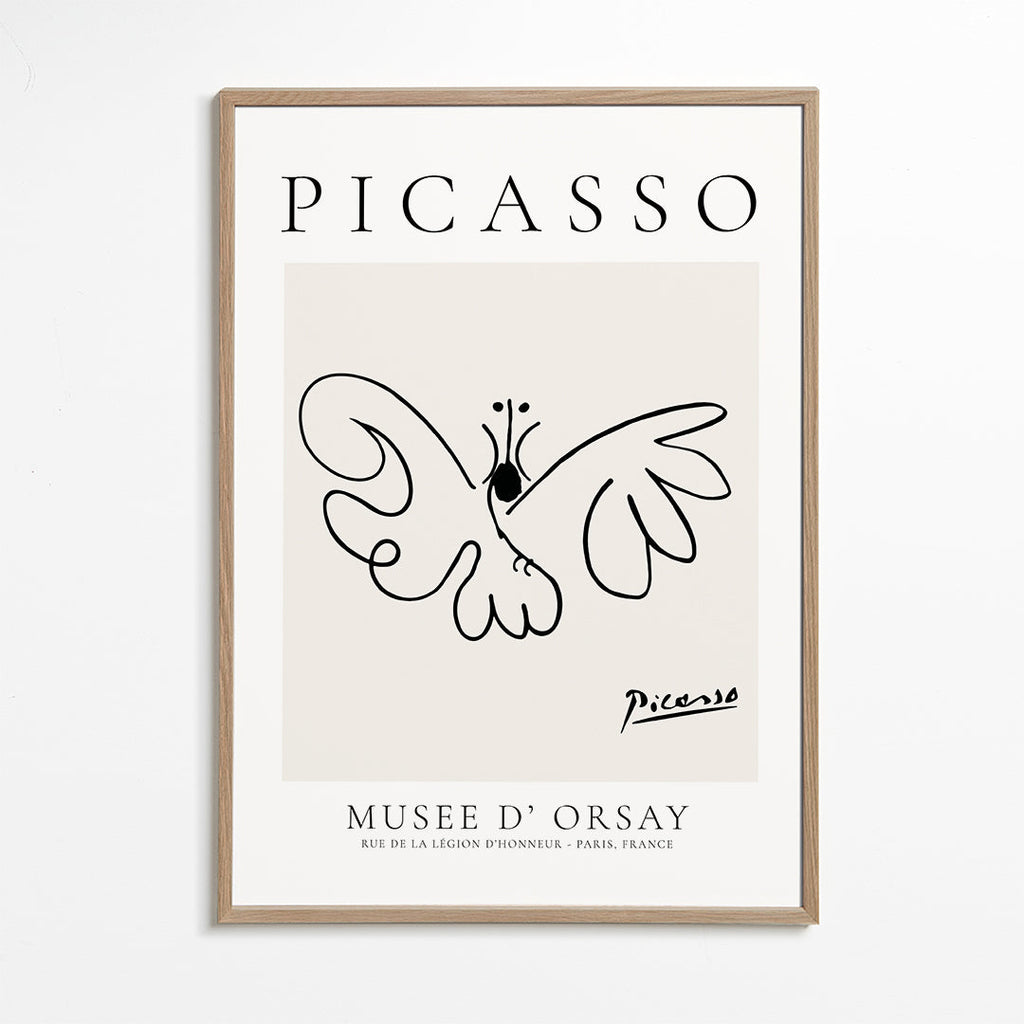 Plakat sommerfugl linjetegning i Picasso-stil