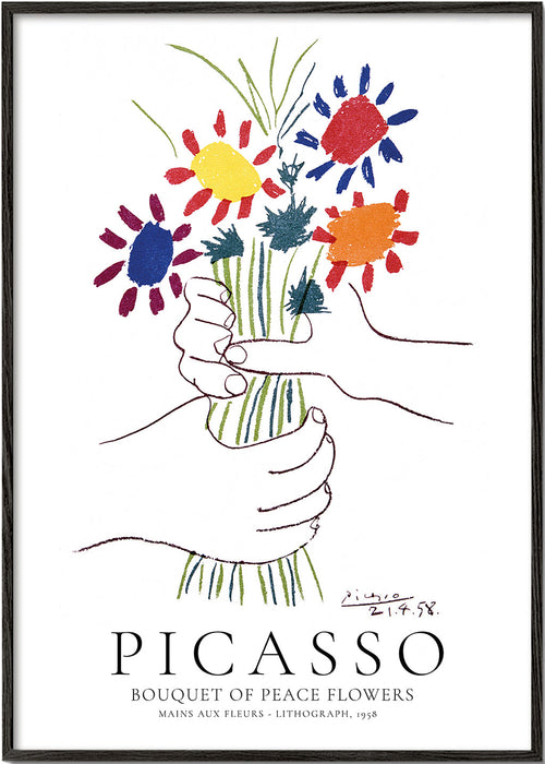 Botanisk plakat hænder med farverig buket