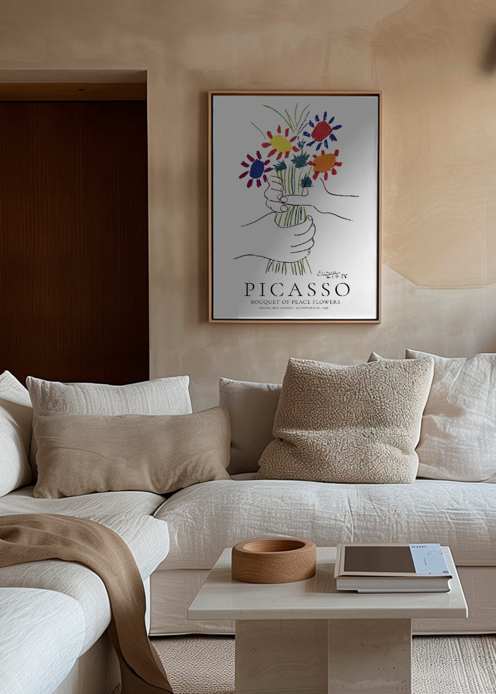 Botanisk plakat hænder med farverig buket