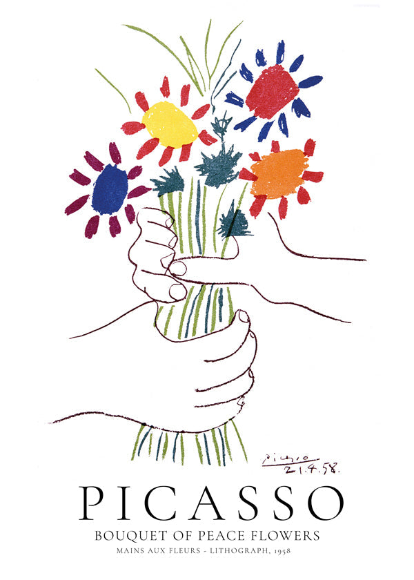 Botanisk plakat hænder med farverig buket