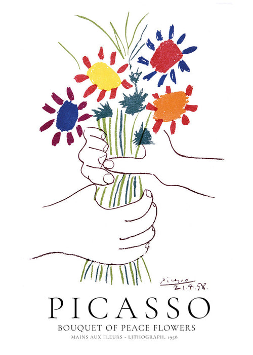 Botanisk plakat hænder med farverig buket