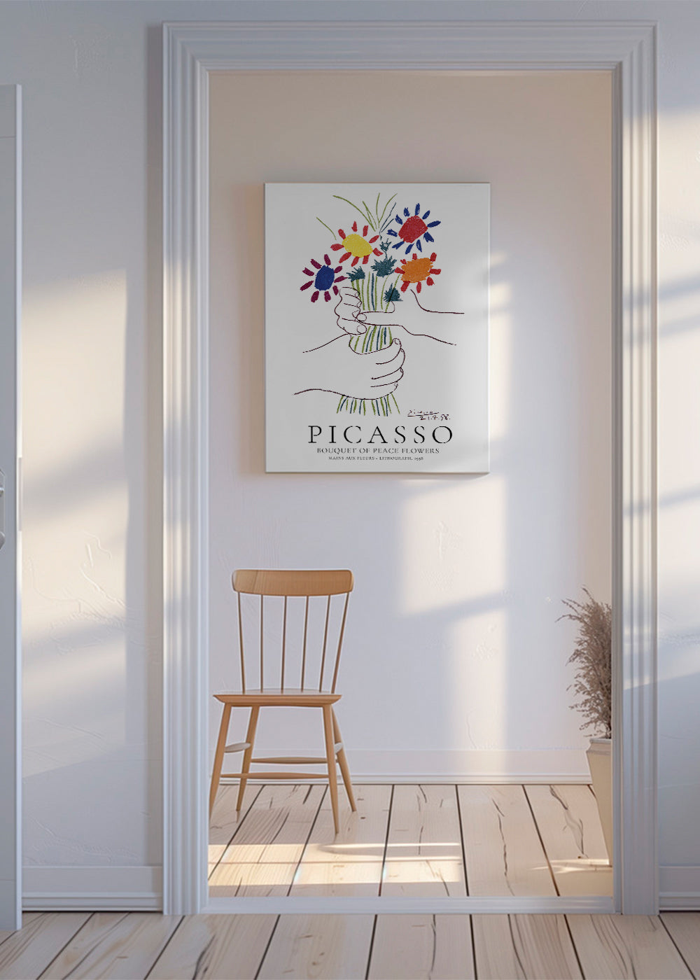 Botanisk plakat hænder med farverig buket