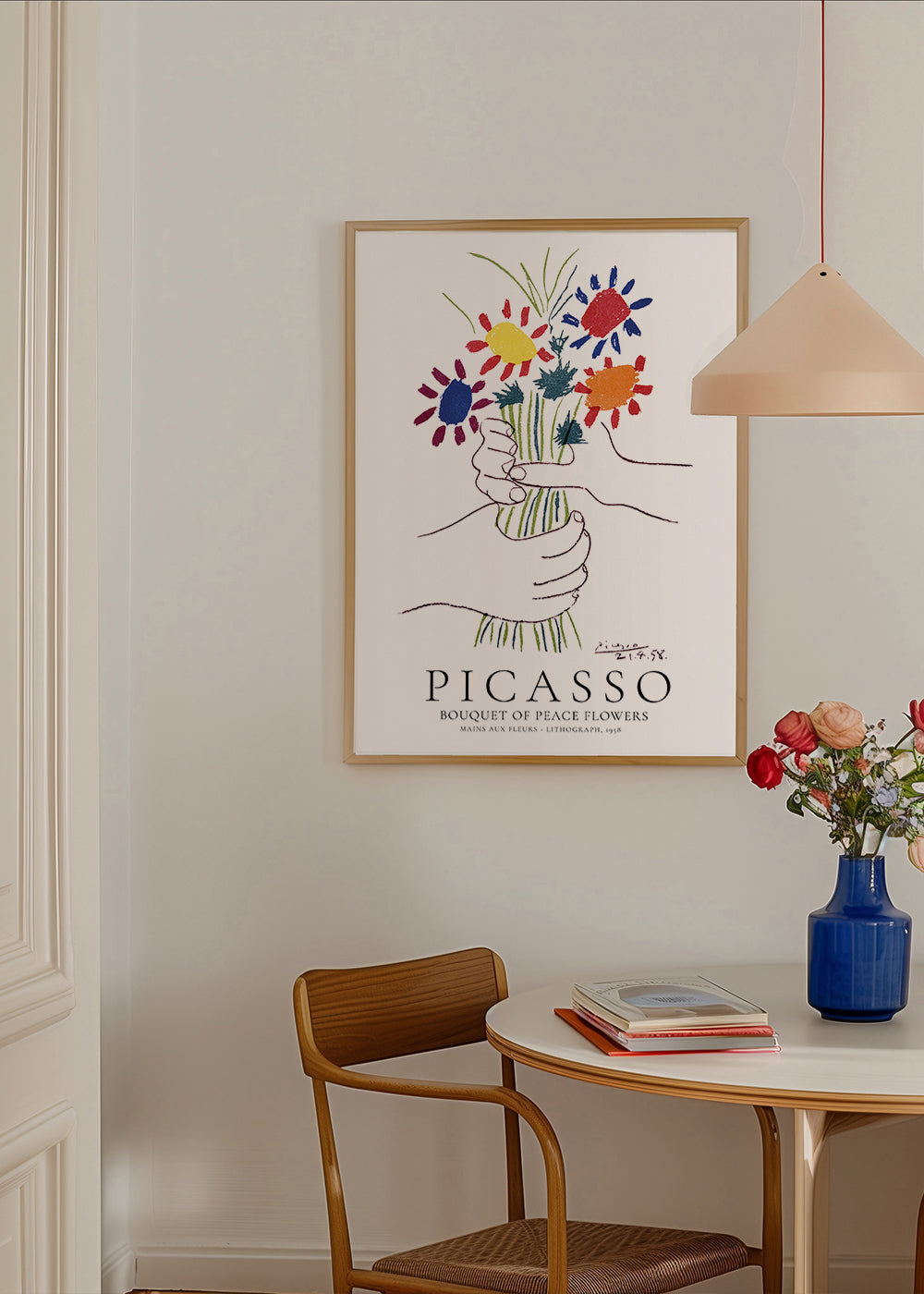 Botanisk plakat hænder med farverig buket