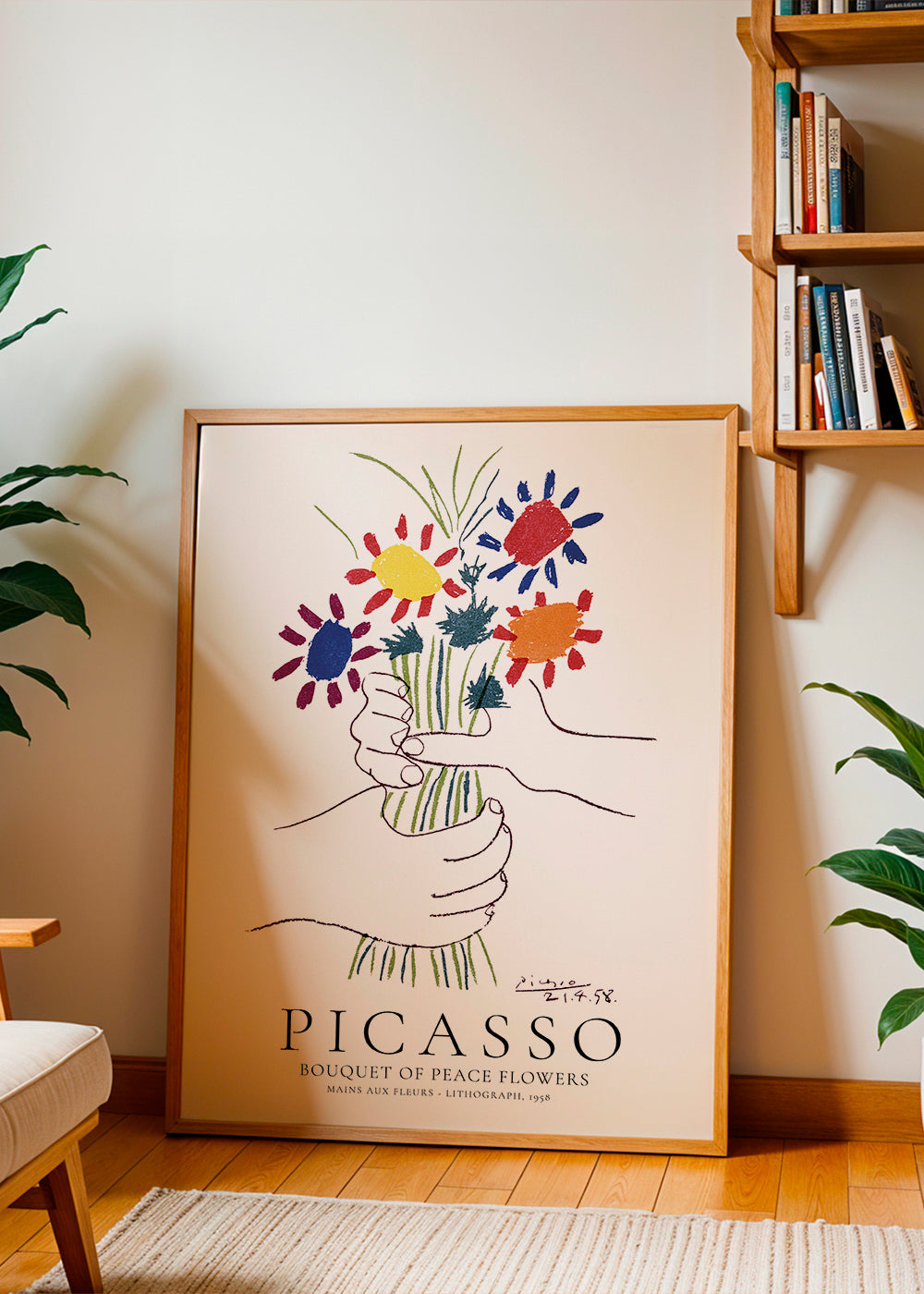 Botanisk plakat hænder med farverig buket