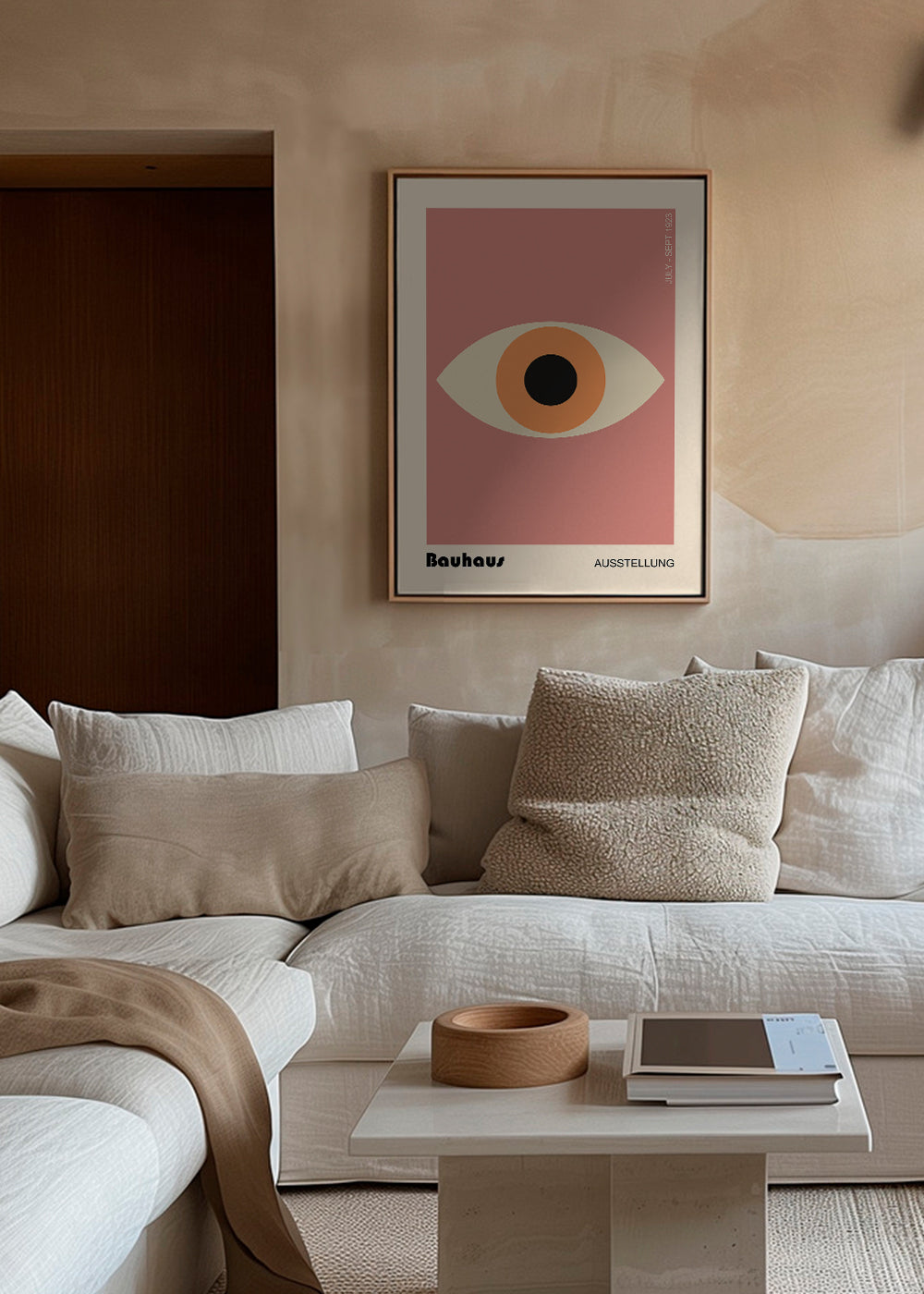 Geometrisk plakat Bauhaus øje rosa