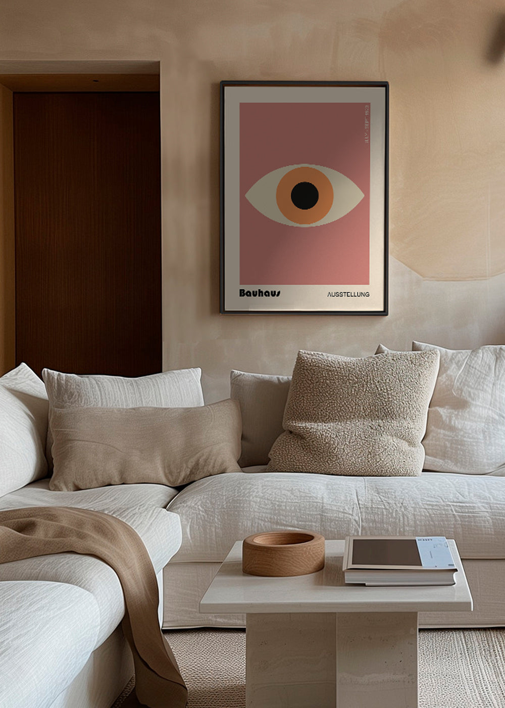 Geometrisk plakat Bauhaus øje rosa
