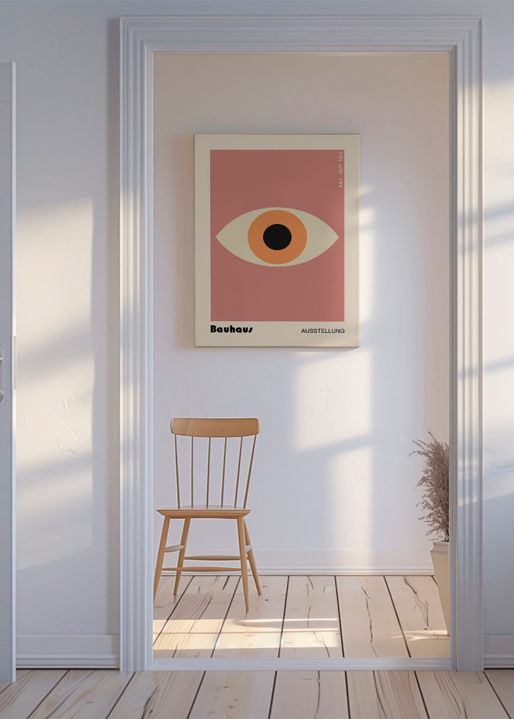 Geometrisk plakat Bauhaus øje rosa