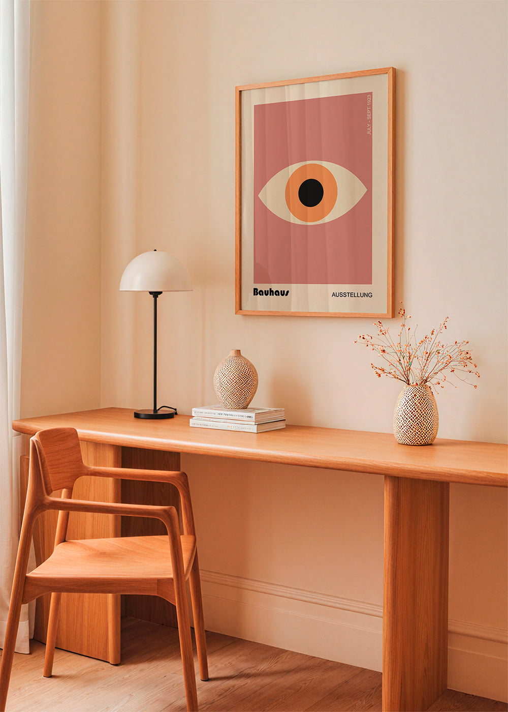 Geometrisk plakat Bauhaus øje rosa