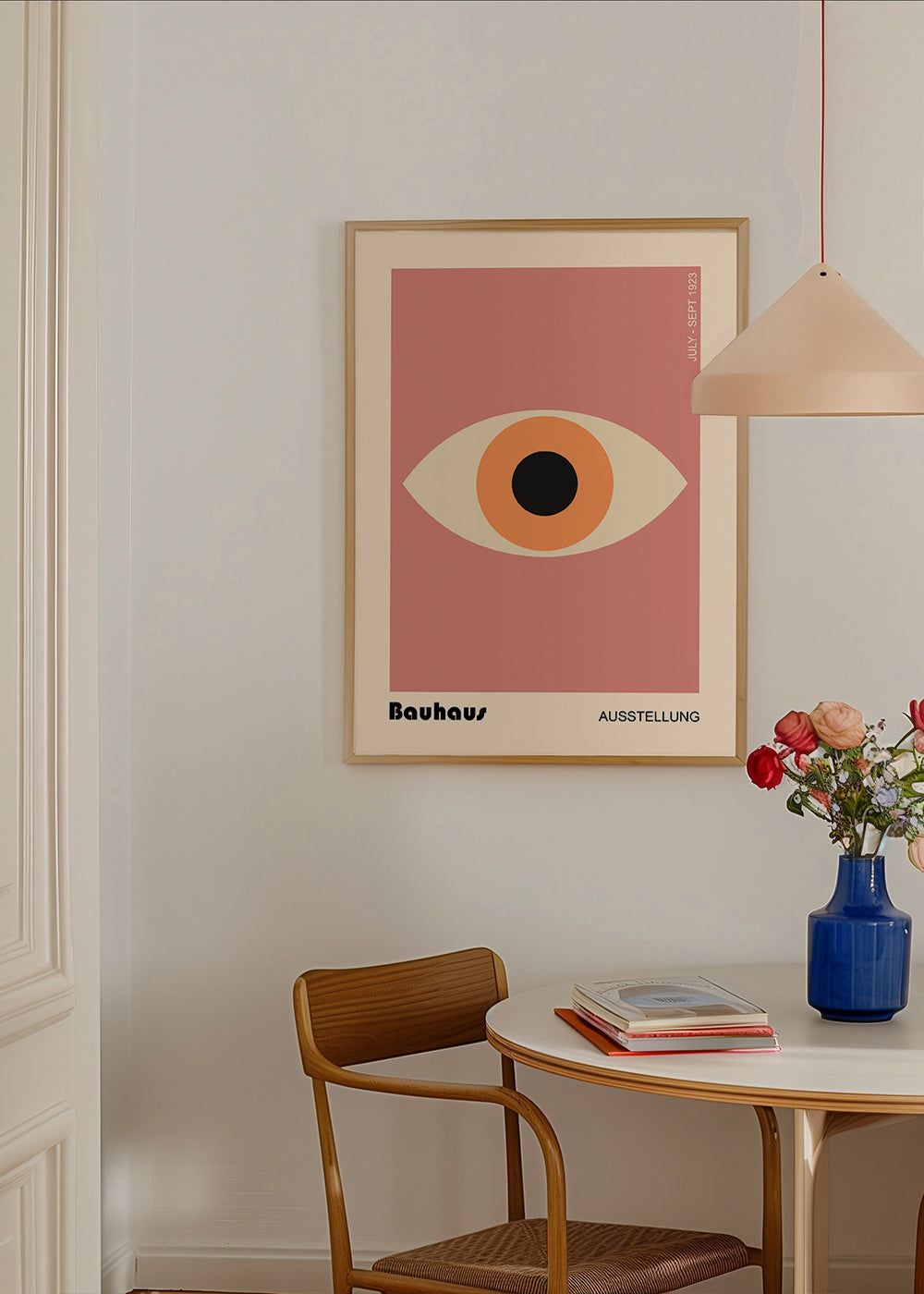 Geometrisk plakat Bauhaus øje rosa