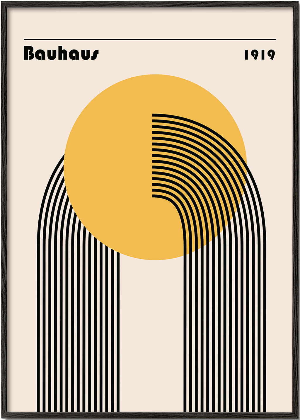 Geometrisk Bauhaus-plakat med gul cirkel