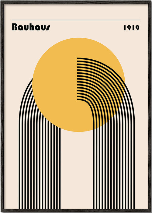 Geometrisk Bauhaus-plakat med gul cirkel