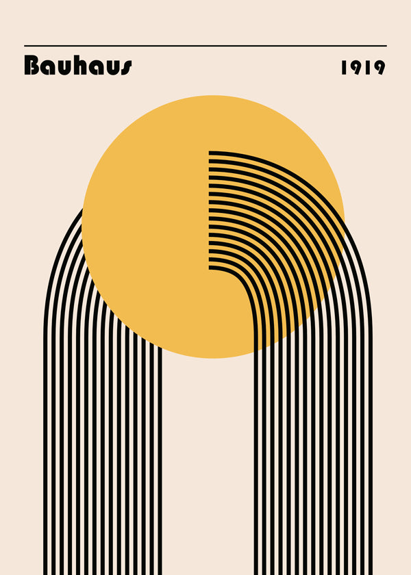 Geometrisk Bauhaus-plakat med gul cirkel