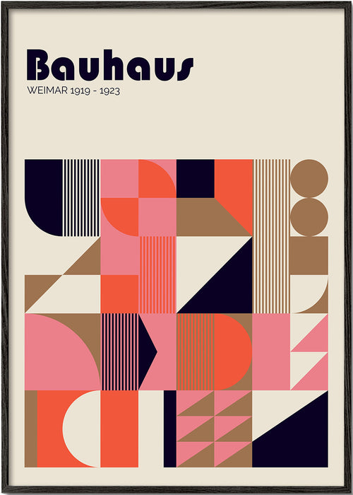 Geometrisk Bauhaus-plakat i koral og pink