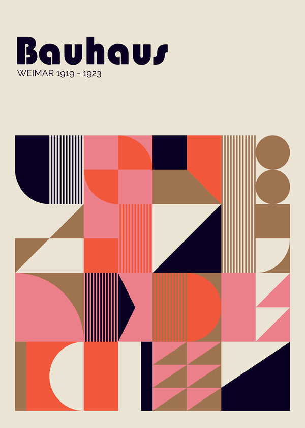 Geometrisk Bauhaus-plakat i koral og pink