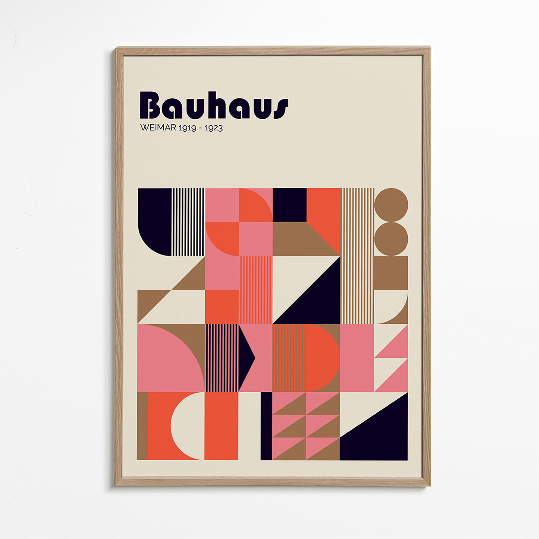 Geometrisk Bauhaus-plakat i koral og pink
