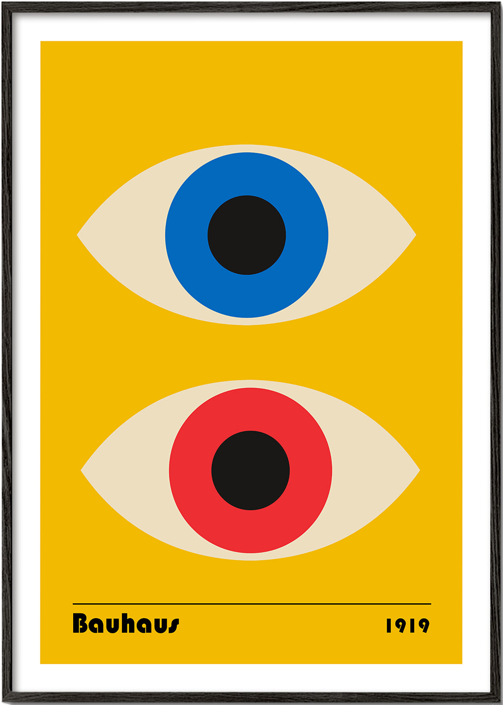 Geometrisk plakat Bauhaus med røde og blå øjne