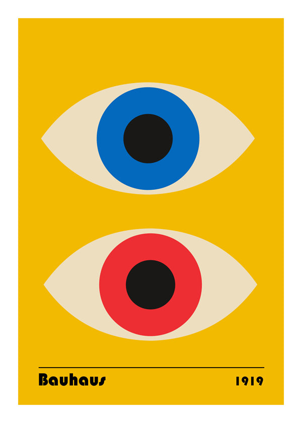 Geometrisk plakat Bauhaus med røde og blå øjne