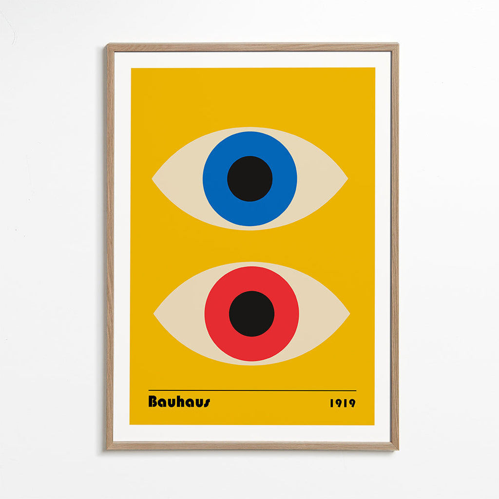 Geometrisk plakat Bauhaus med røde og blå øjne