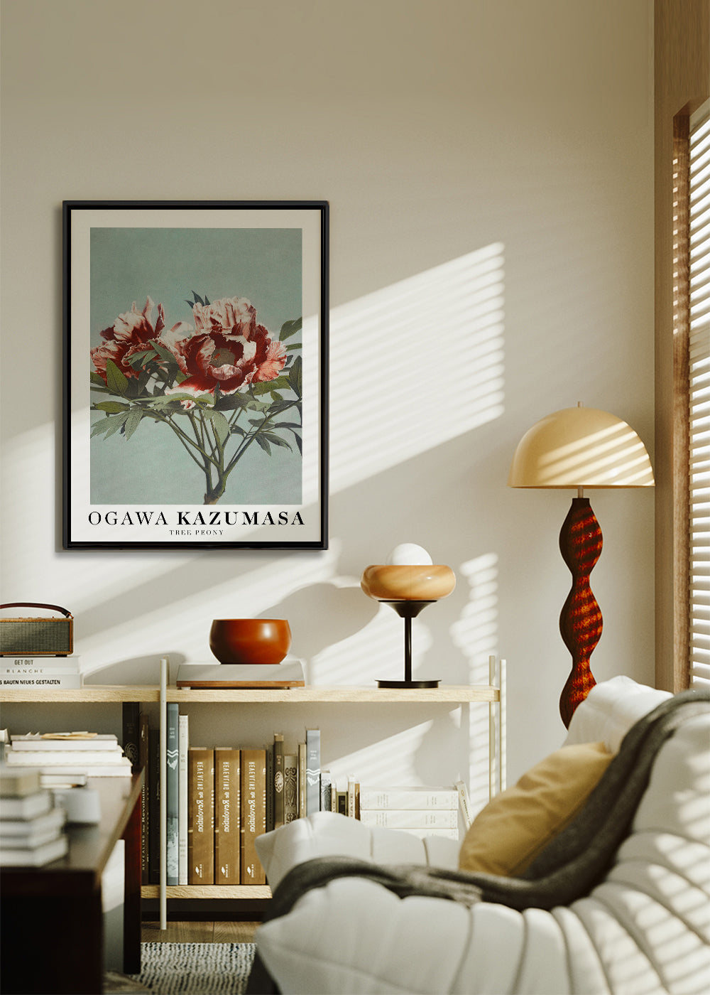 Botanisk plakat Rød pæon på aquamarin