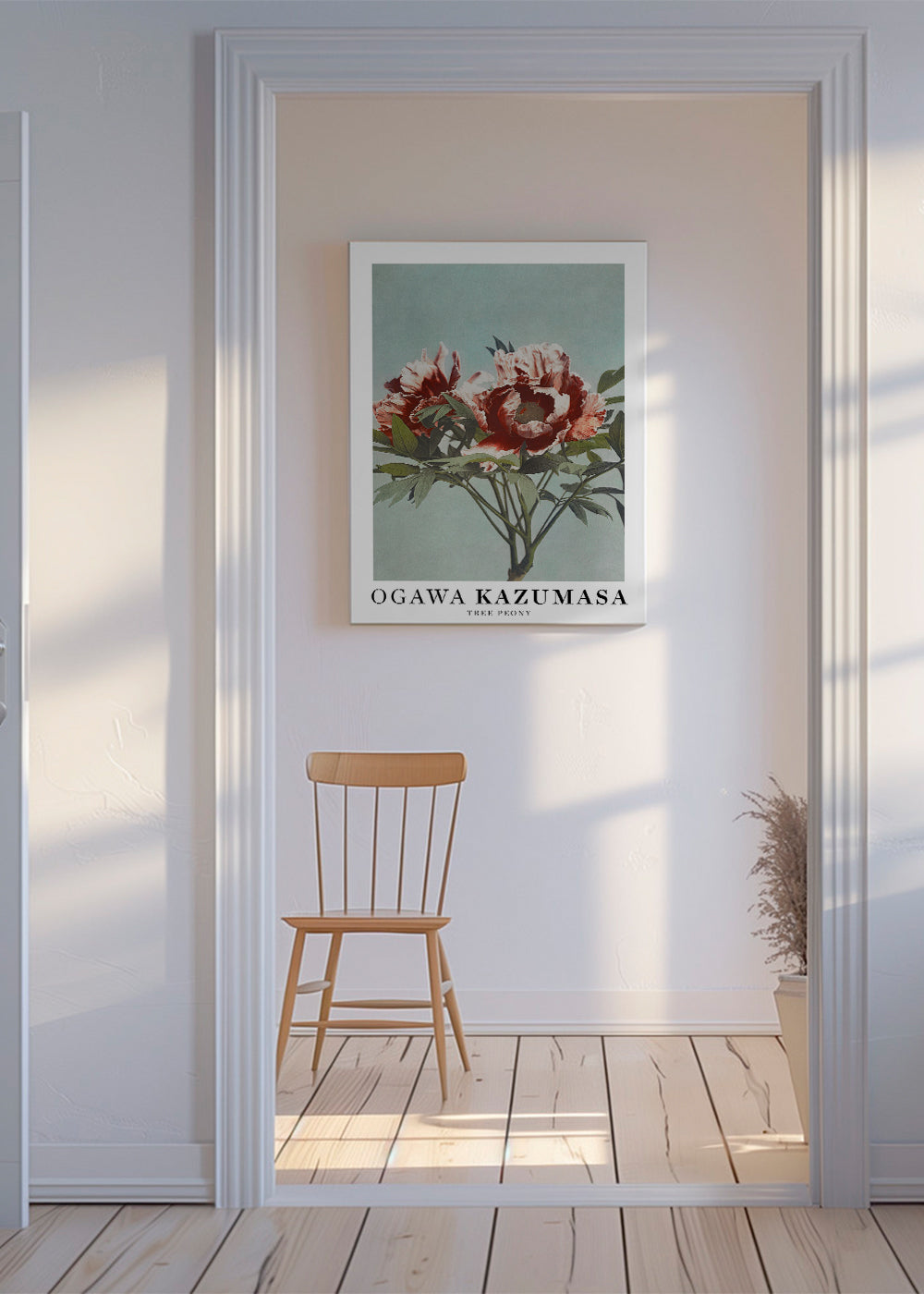 Botanisk plakat Rød pæon på aquamarin