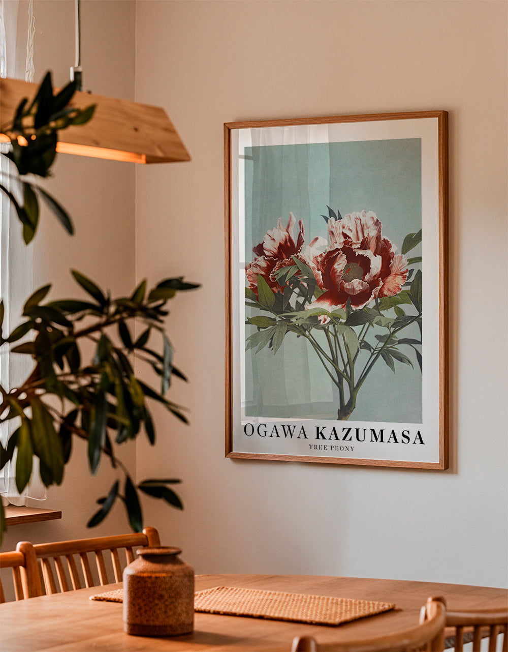 Botanisk plakat Rød pæon på aquamarin