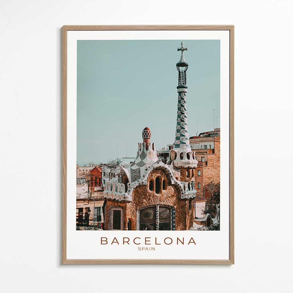 Rejseplakat Barcelona: modernistisk facade tæt på
