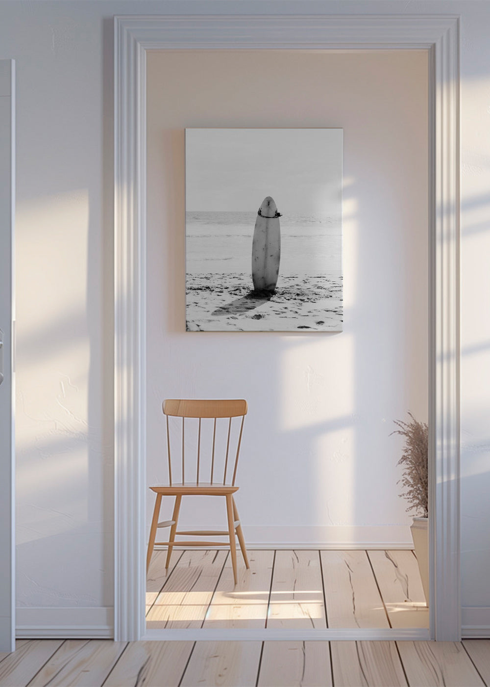 Sportkunst: surfbræt på stranden